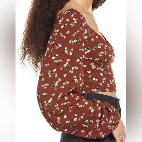 Brown Floral Sweetheart Longsleeve Top from BP size M - Picture 3 of 7